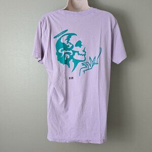 Zumies Drop Out Club Purple & Teal Smoking Skeleton Girl Skater Tee